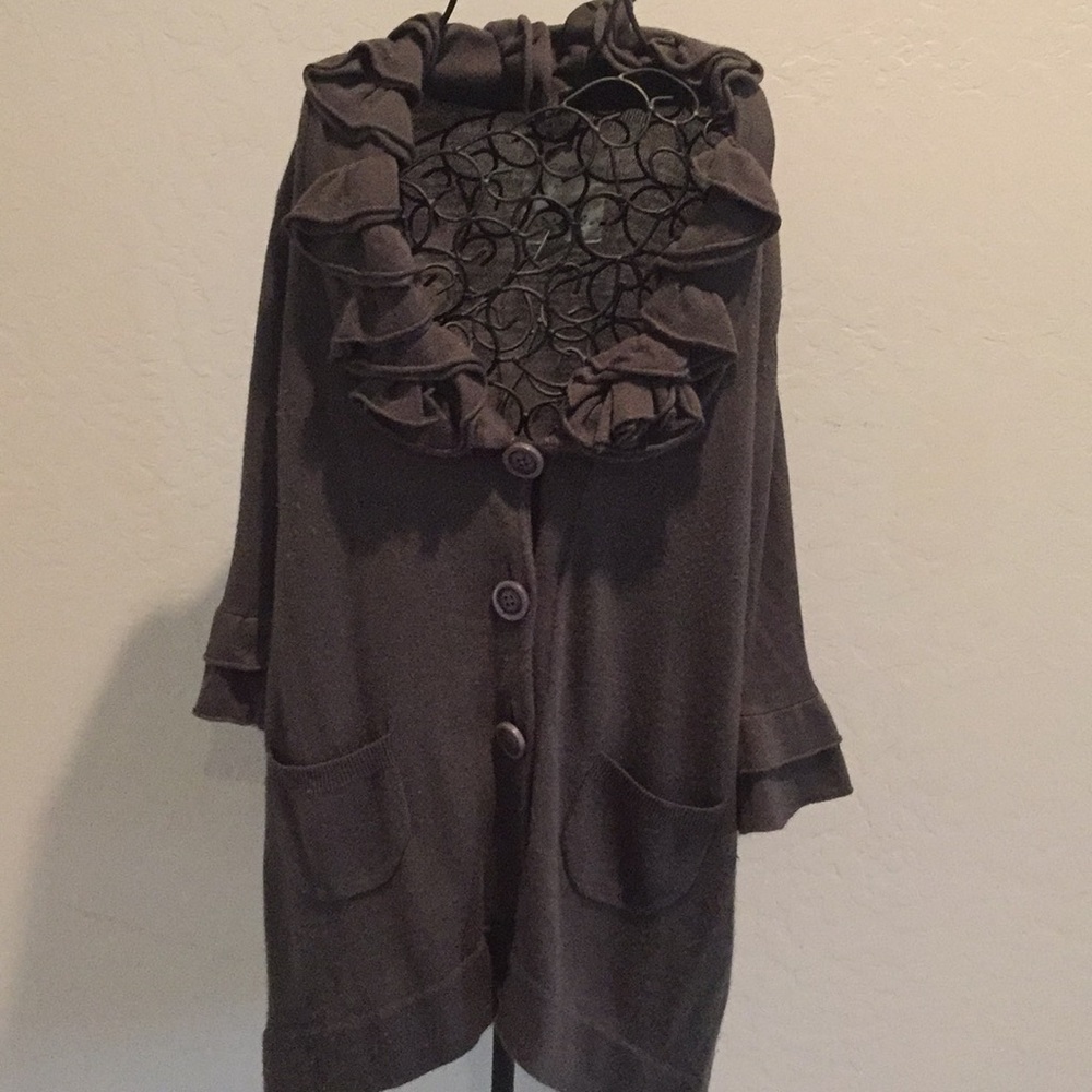 Women’s sweater gray Large Button down 3/4 Sleeve